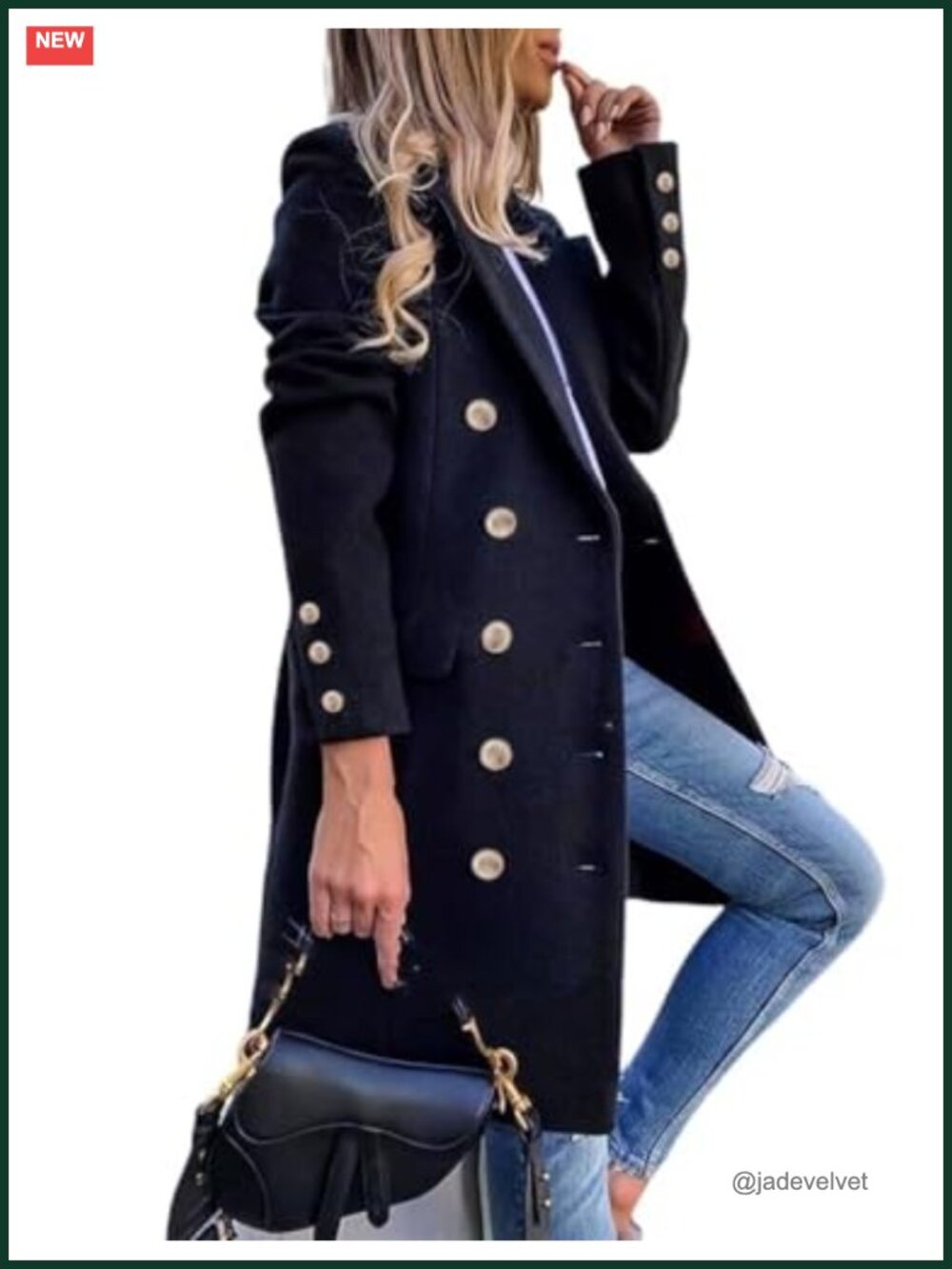 Women's Wool Peacoat Double Breasted Midi Trench Coat Long Sleeve Fall Winter